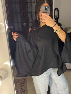 Oversized Poncho Top - Brown, back view