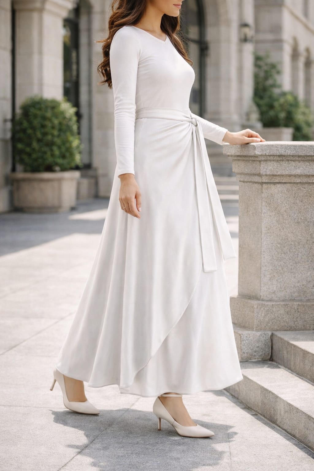 White Satin Wrap Skirt - جيبة لف ساتان أبيض
