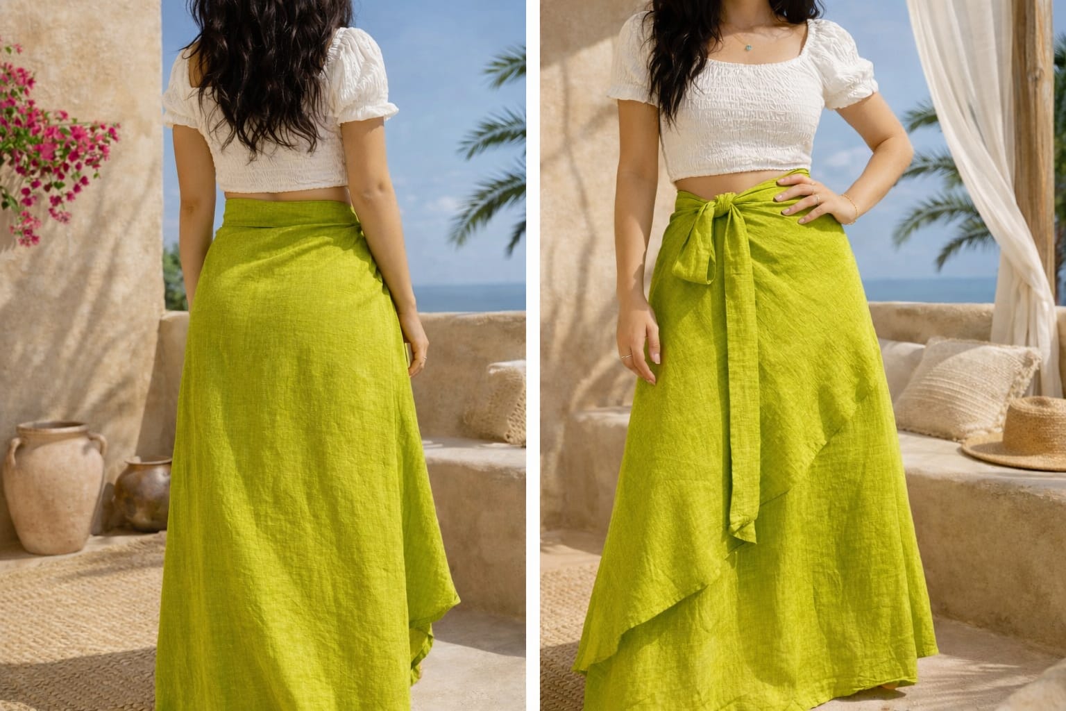 Kiwi Linen Wrap Skirt - جيبة لف كتان كيوي