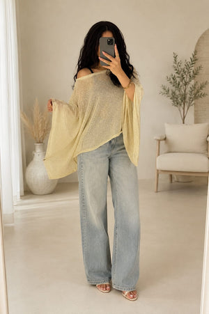 Shimmer Poncho - Cream, front view