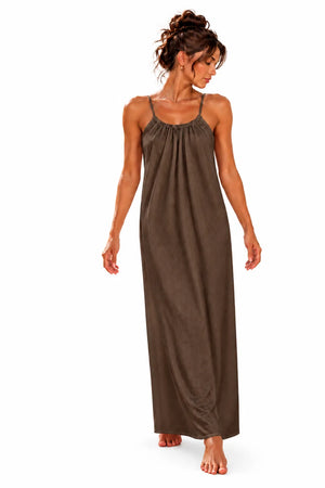 Brown Flowy Backless Maxi Dress 125 cm - image 1