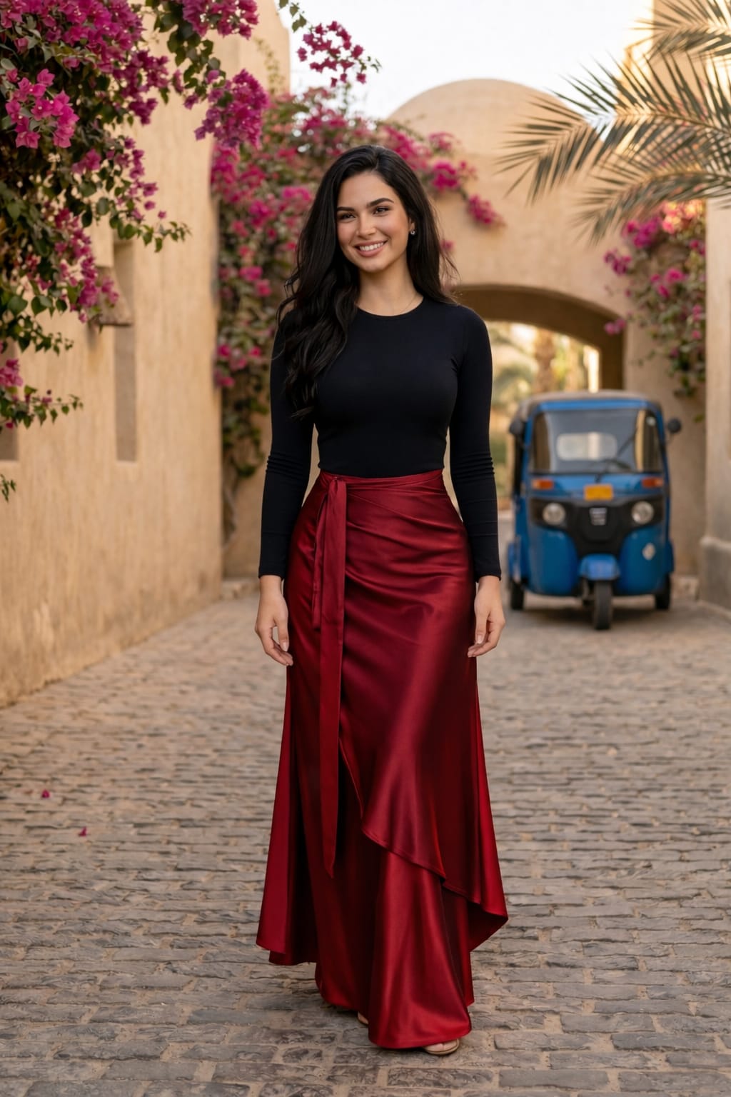 Burgundy Satin Wrap Skirt - جيبة لف ساتان برجاندي