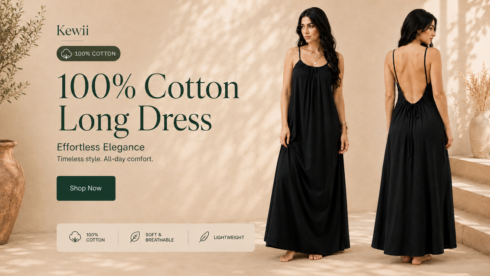 Cotton Long Backless Dress