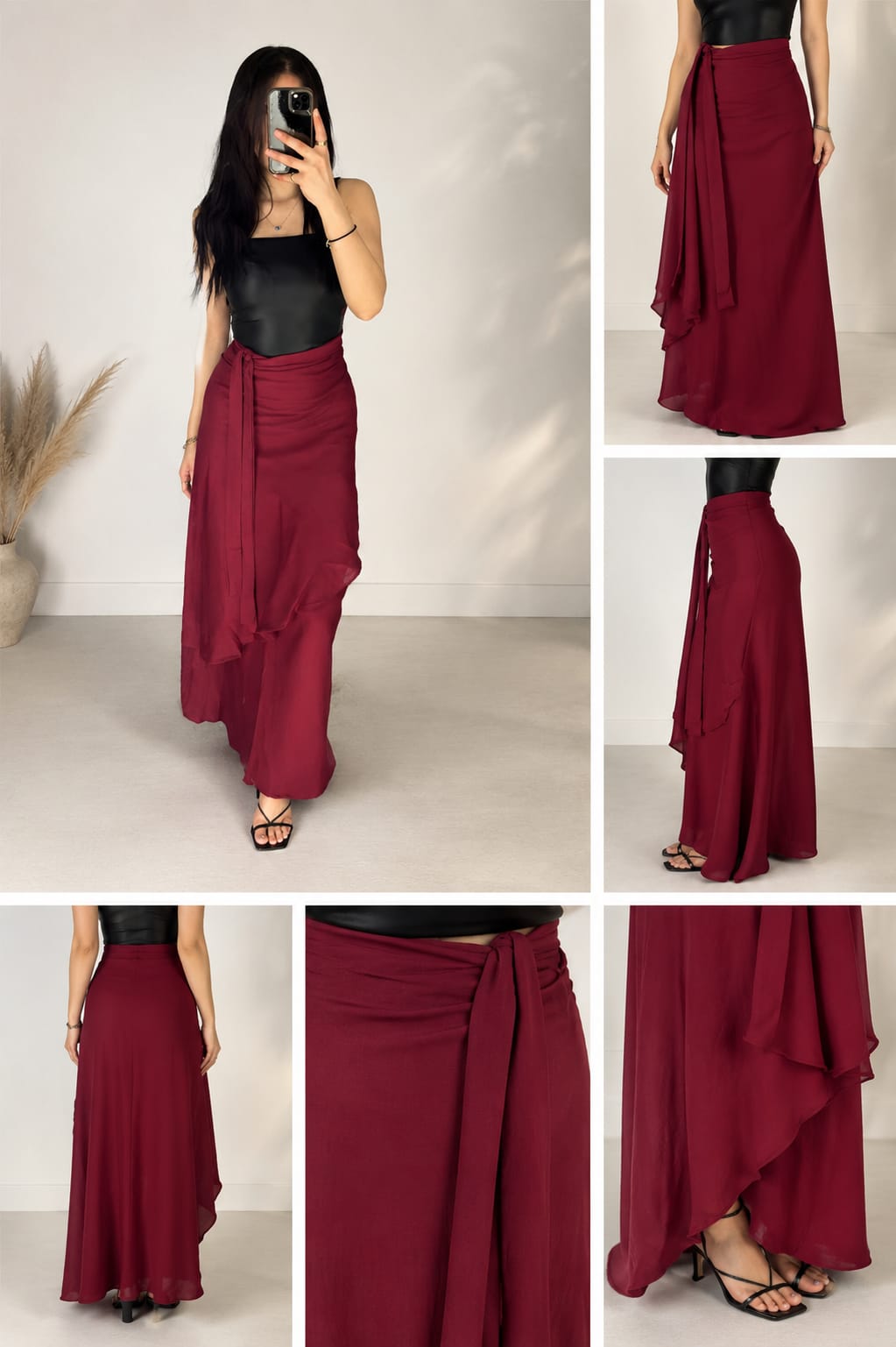Burgundy Linen Wrap Skirt - جيبة لف كتان نبيتي
