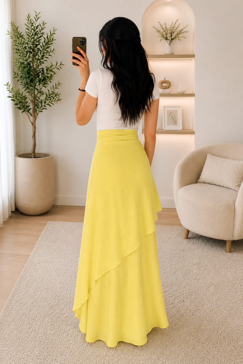 Yellow Linen Wrap Skirt - جيبة لف كتان اصفر