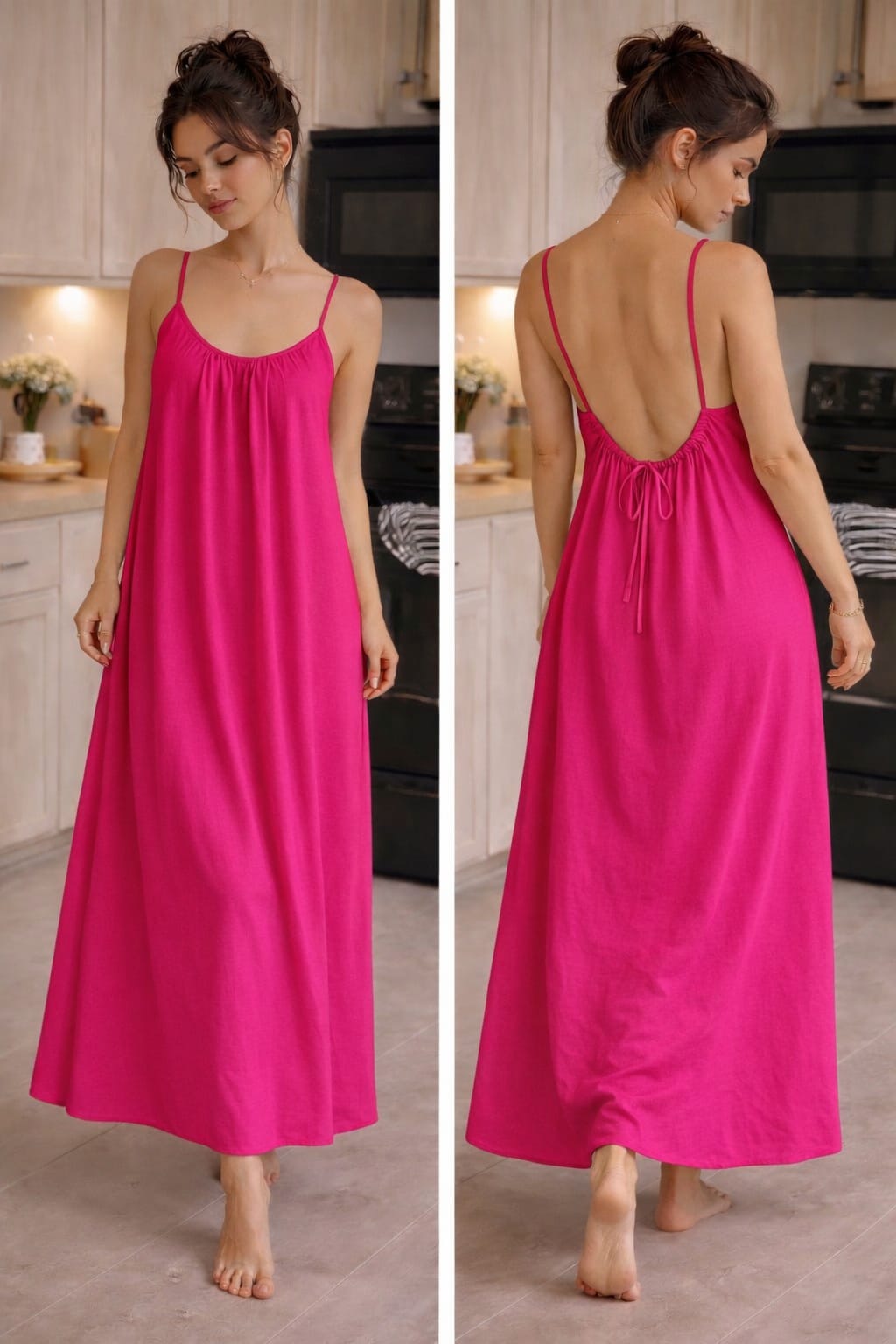 Kewii Flow Long Backless Dress (Fuchsia) 125cm