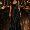 Black Satin Wrap Skirt - جيبة لف ساتان أسود