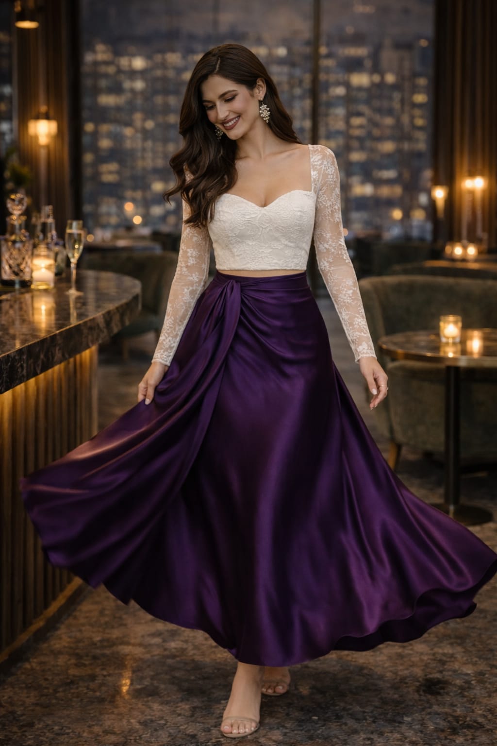 Mauve Satin Wrap Skirt - جيبة لف ساتان موف