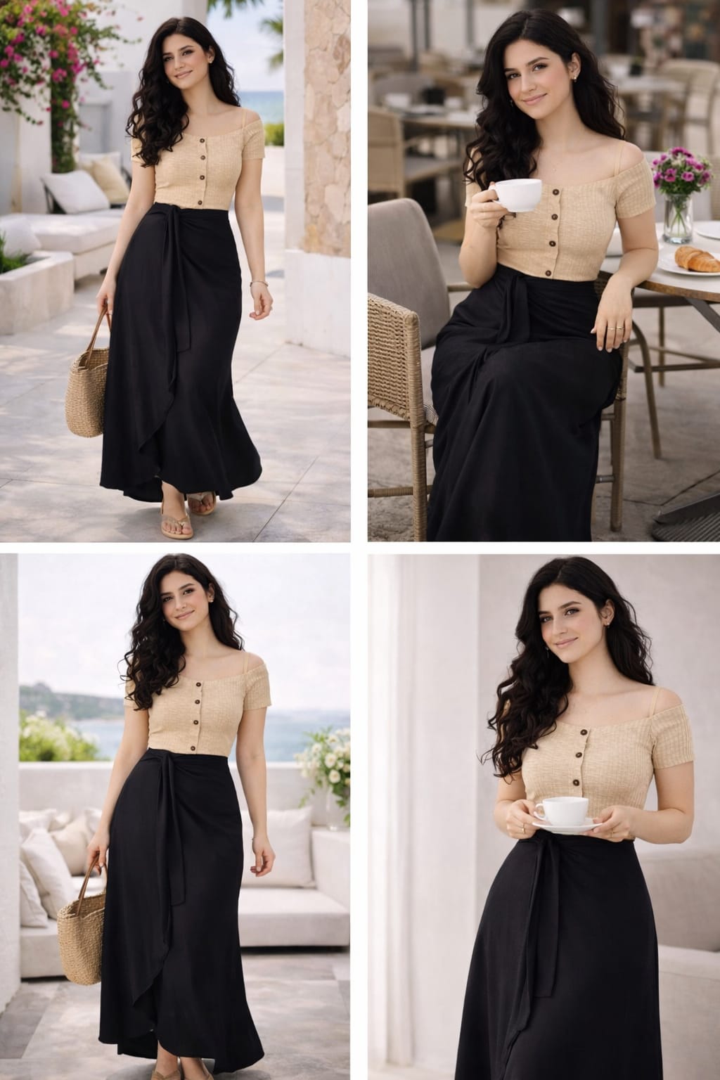 Black Linen Wrap Skirt  -  جيبة لف كتان أسود