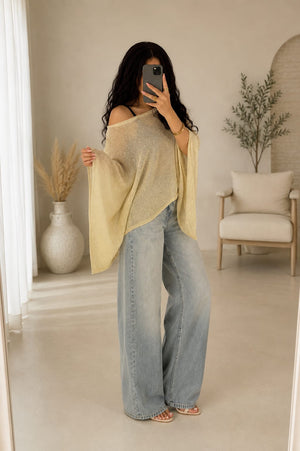 Shimmer Poncho - Cream, side view
