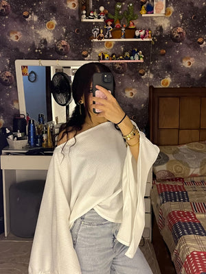 Oversized Poncho Top - Off White, mirror selfie