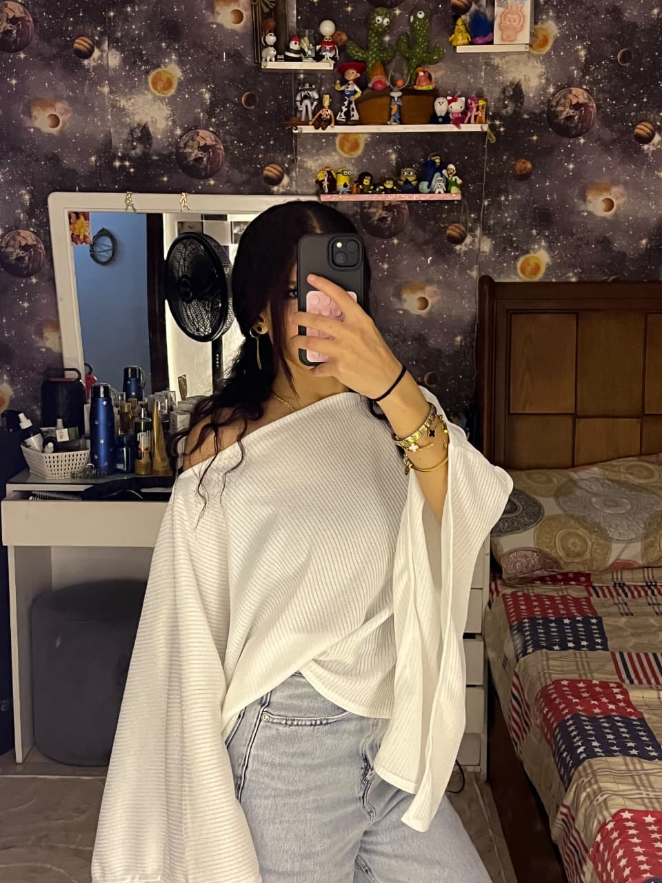 Oversized Poncho Top - Off White, mirror selfie