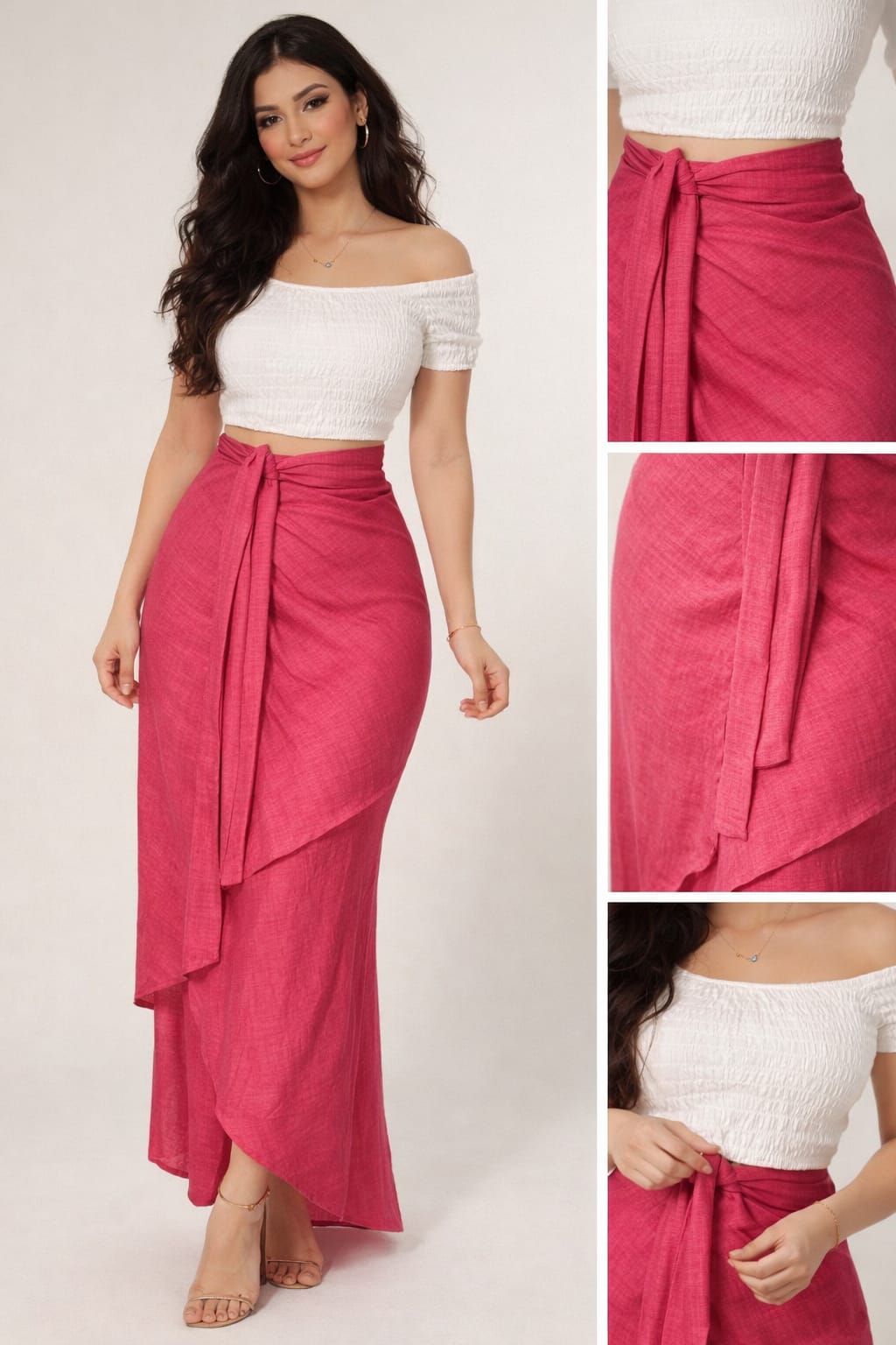 Fuchsia Linen Wrap Skirt - جيبة لف كتان فوشيا