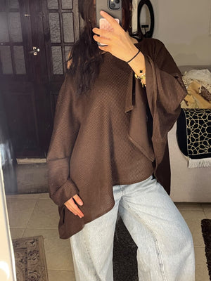 Oversized Poncho Top - Burgundy, full look