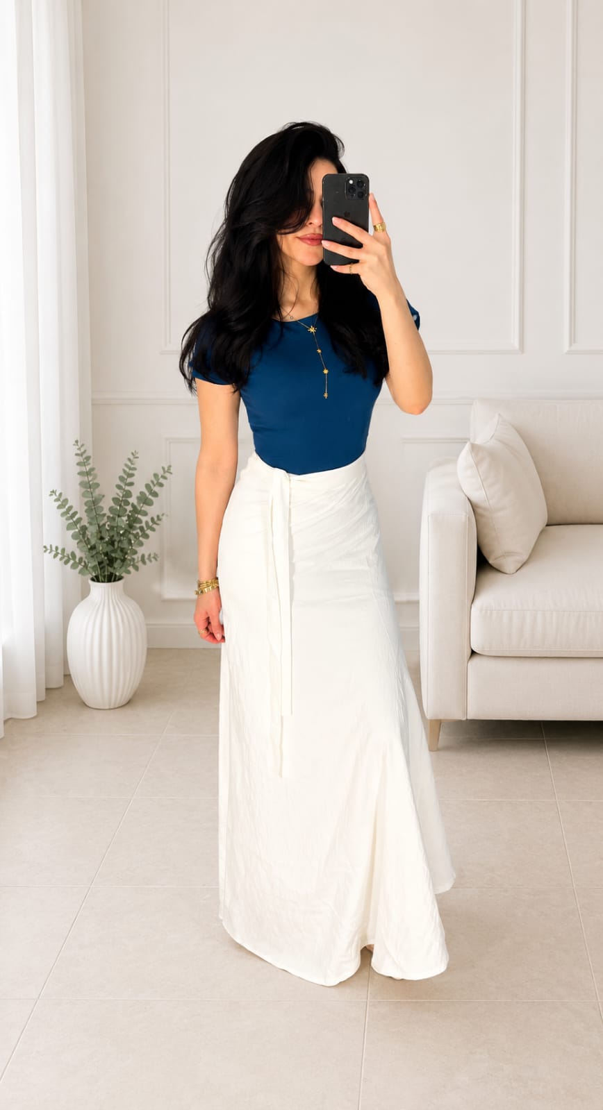 white Linen Wrap Skirt - جيبة لف كتان بيضاء