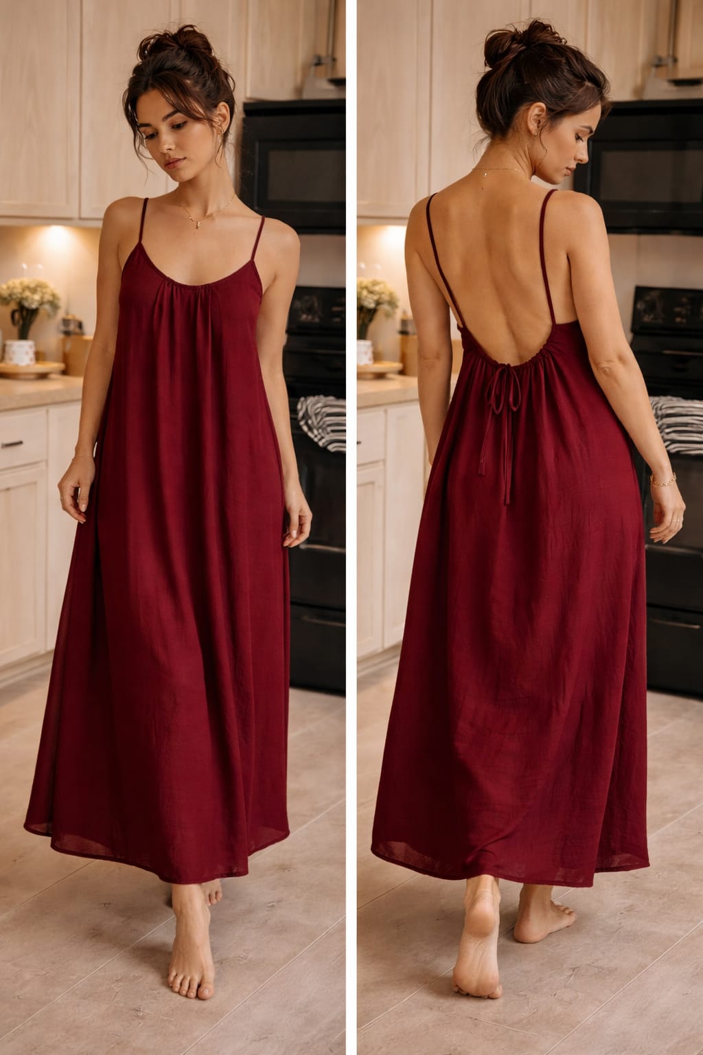 Kewii Flow Long Backless Dress (Burgundy) 125cm