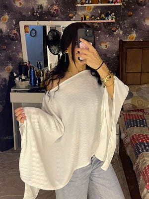 Oversized Poncho Top - Off White, front view