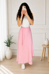Pink Linen Wrap Skirt - جيبة لف كتان بينك