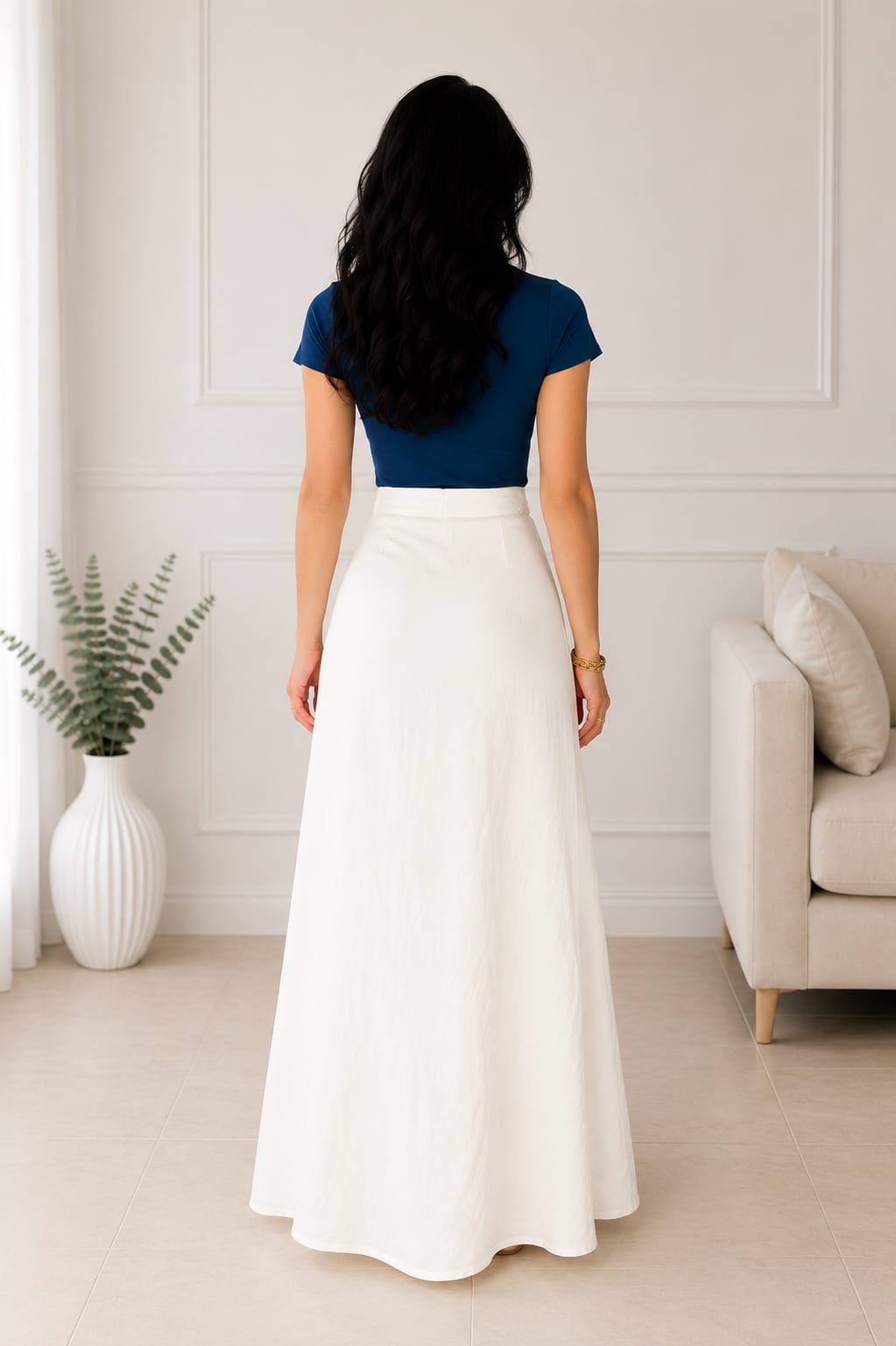 white Linen Wrap Skirt - جيبة لف كتان بيضاء