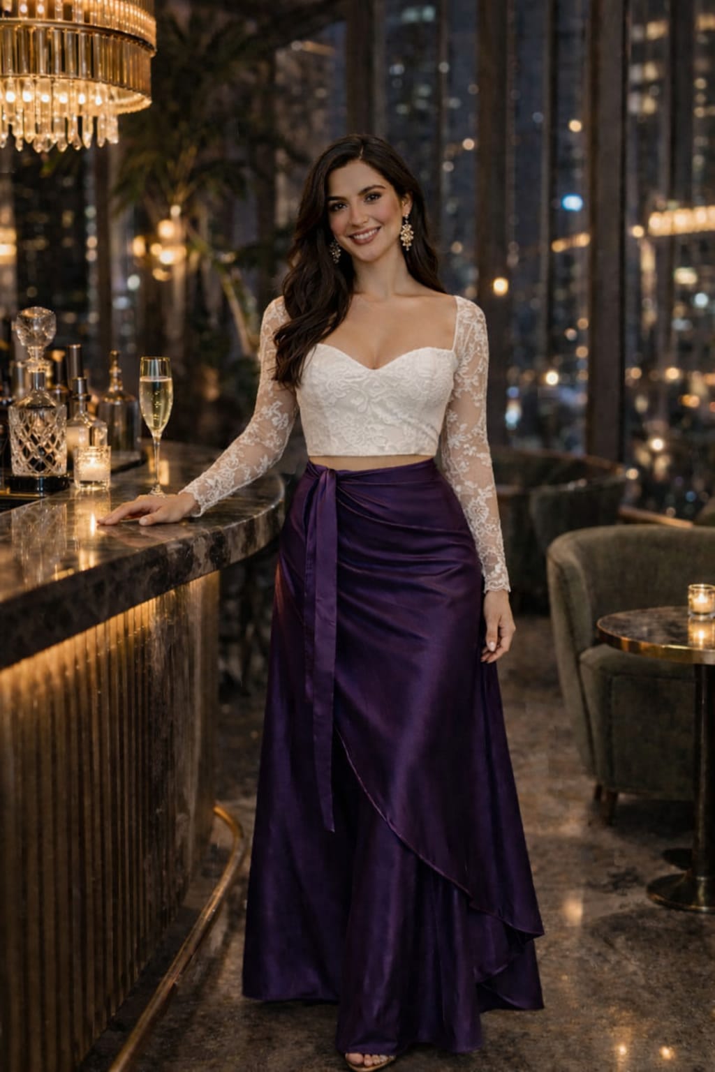 Mauve Satin Wrap Skirt - جيبة لف ساتان موف