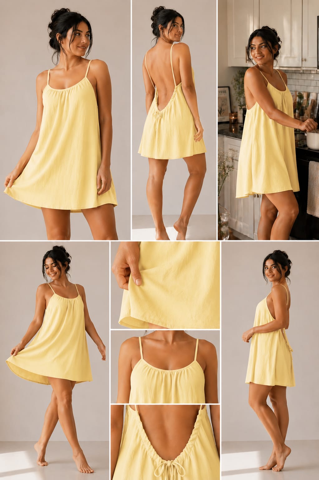 Short Back Less Kewii Flow Short Backless Dress (Yellow) 85cm