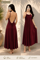 Kewii 100% Cotton Long Backless Dress (Burgundy) 125cm