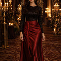 Burgundy Satin Wrap Skirt - جيبة لف ساتان برجاندي