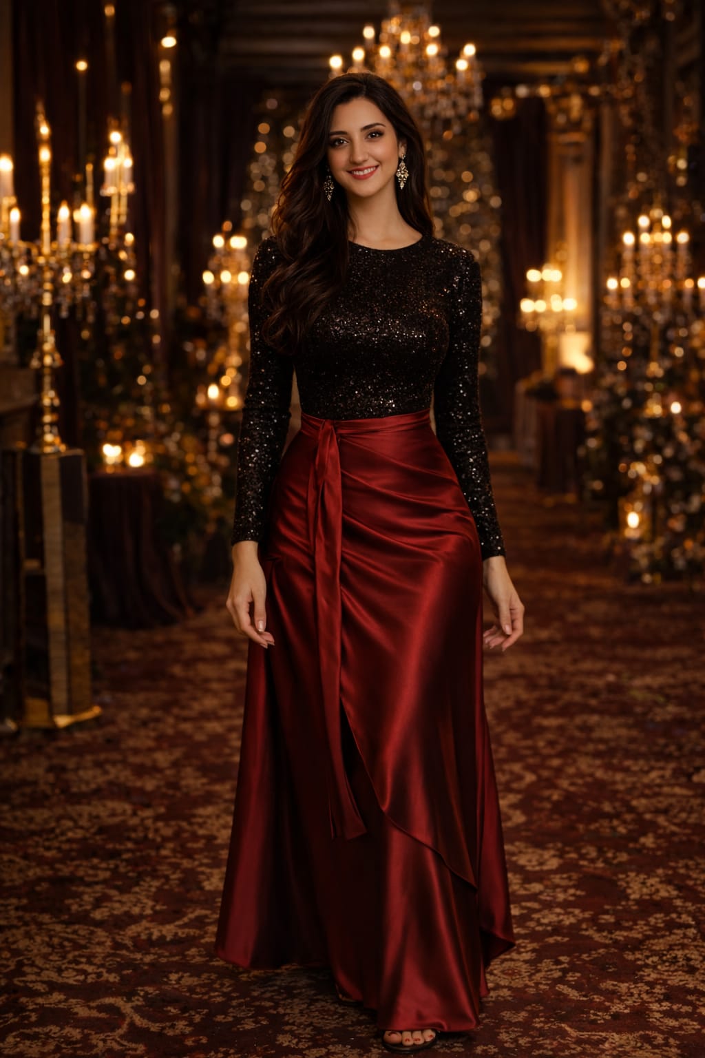 Burgundy Satin Wrap Skirt - جيبة لف ساتان برجاندي