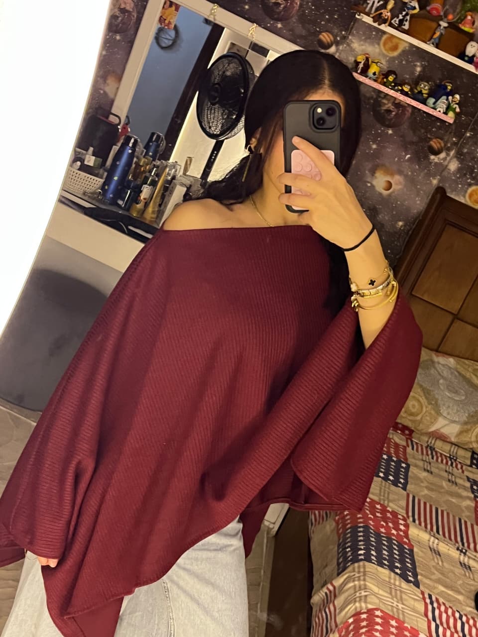 Oversized Poncho Top - Black, flowy fit