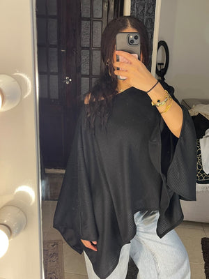 Oversized Poncho Top - Brown, side view