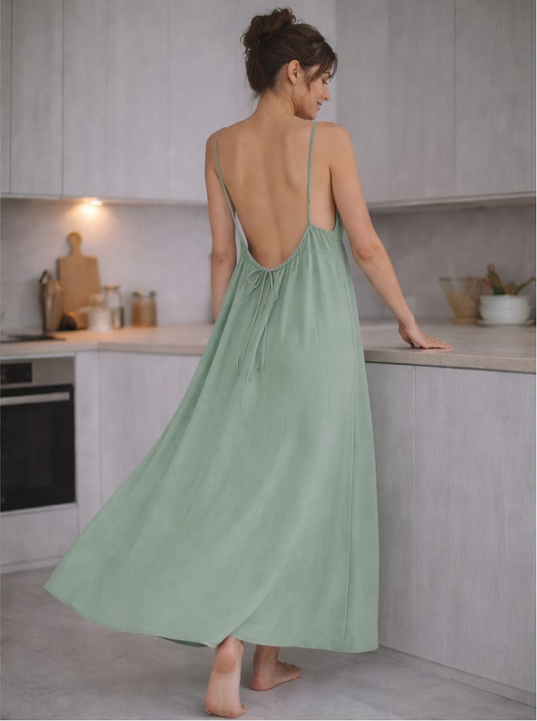 Kewii Flow Long Backless Dress (Mint Green) 125cm