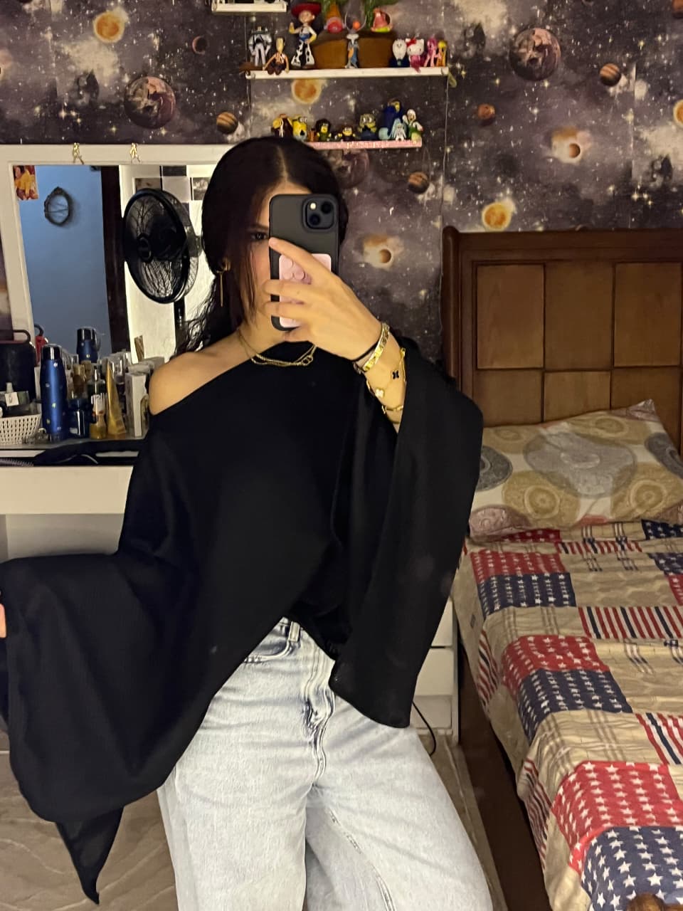 Oversized Poncho Top - Black, full look
