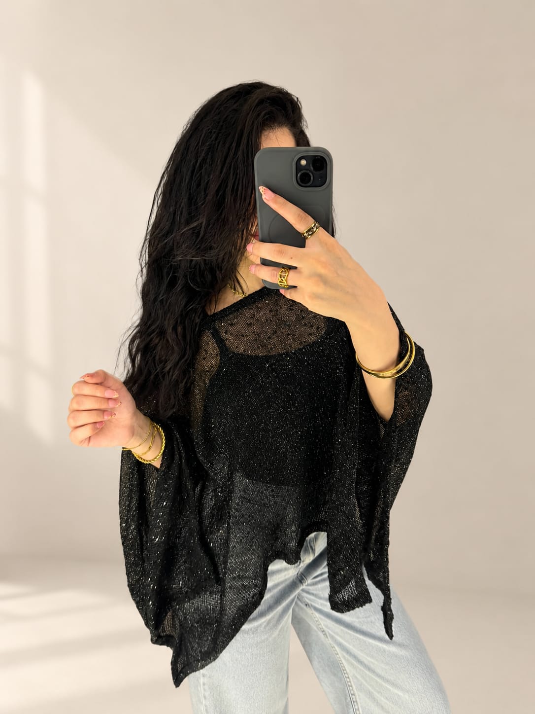 Shimmer Poncho - Black