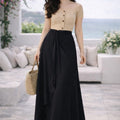Black Linen Wrap Skirt  -  جيبة لف كتان أسود