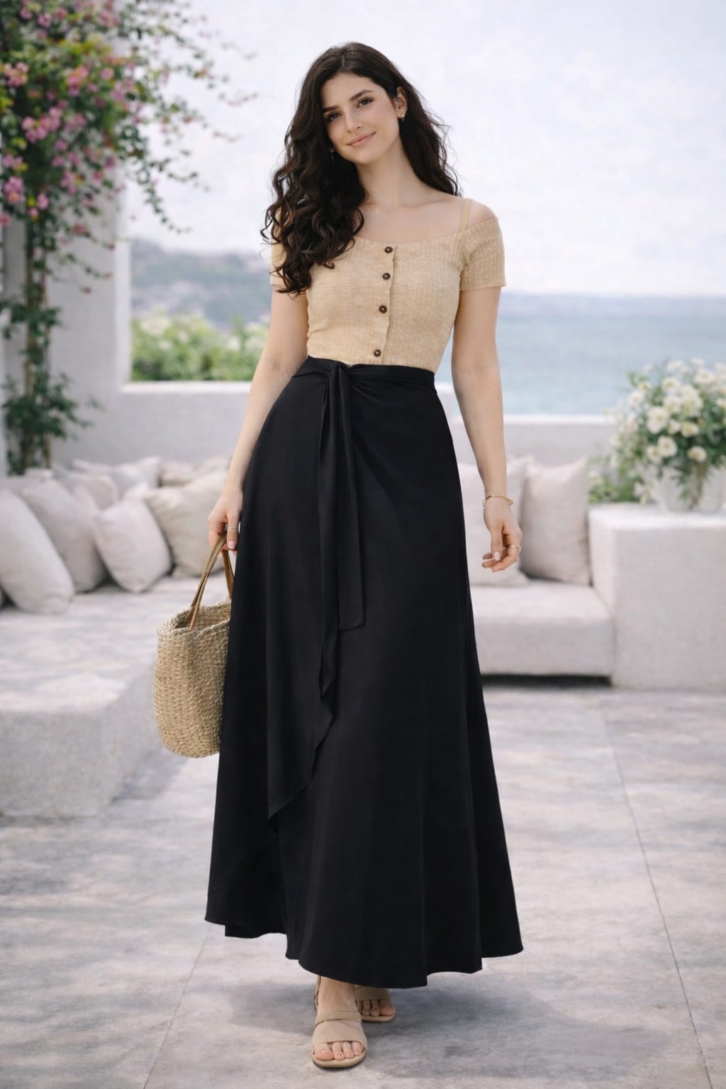 Black Linen Wrap Skirt  -  جيبة لف كتان أسود
