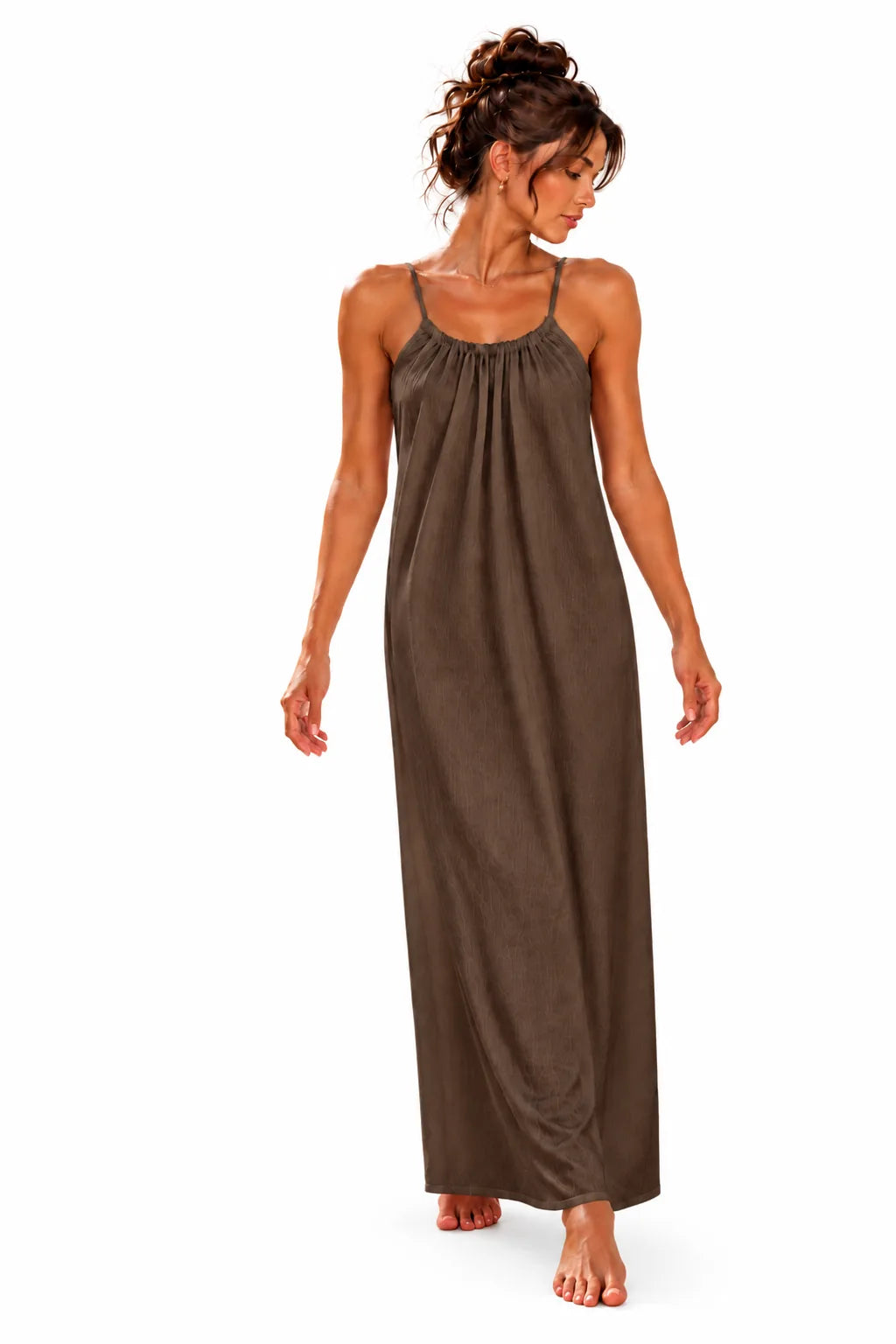 Brown Flowy Backless Maxi Dress 125 cm - image 1