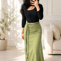 Olive Linen Wrap Skirt - جيبة لف كتان زيتى