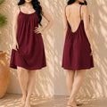 Kewii 100% Cotton Short Backless Dress (Burgundy) 85cm