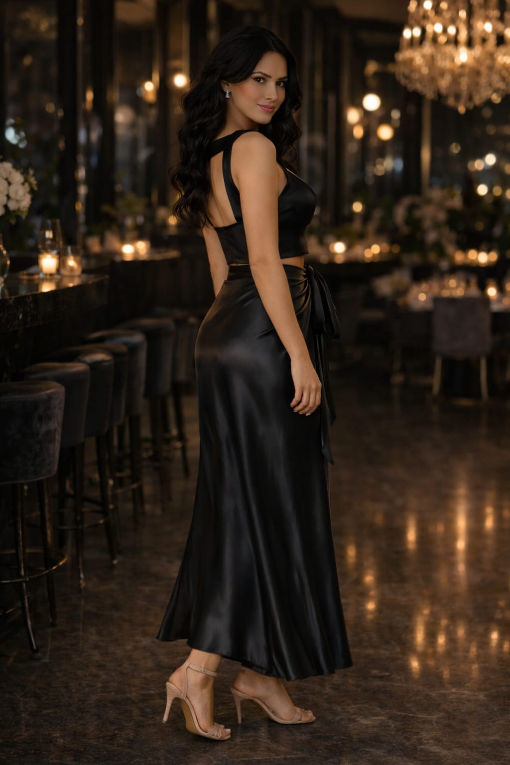 Black Satin Wrap Skirt - جيبة لف ساتان أسود