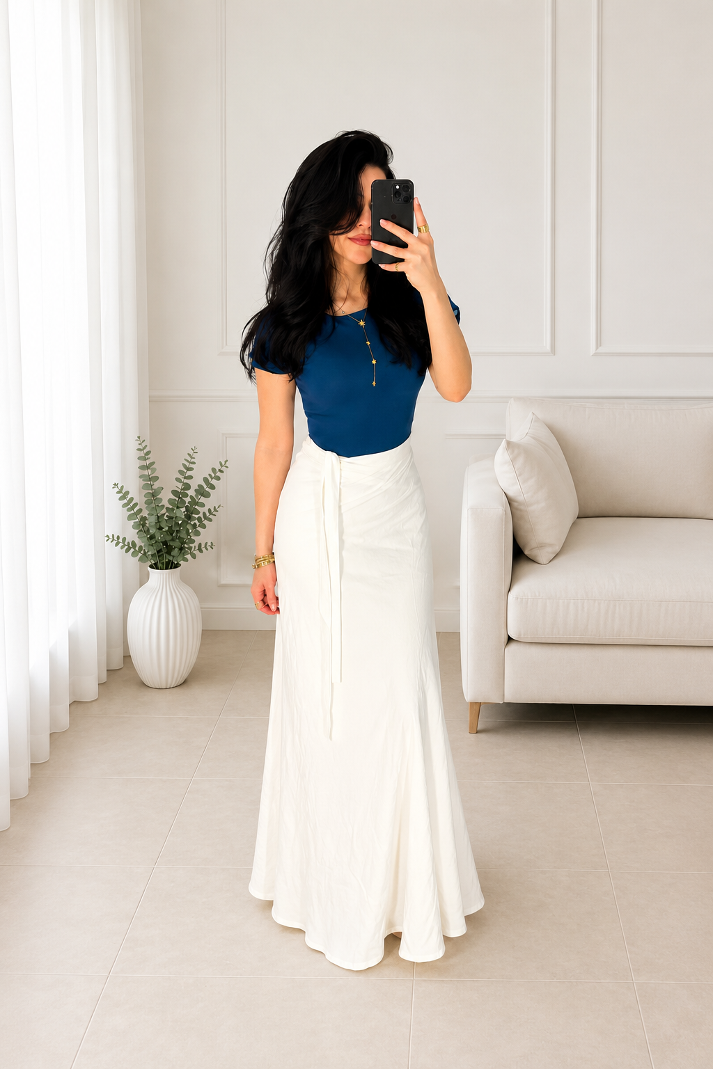 white Linen Wrap Skirt - جيبة لف كتان بيضاء