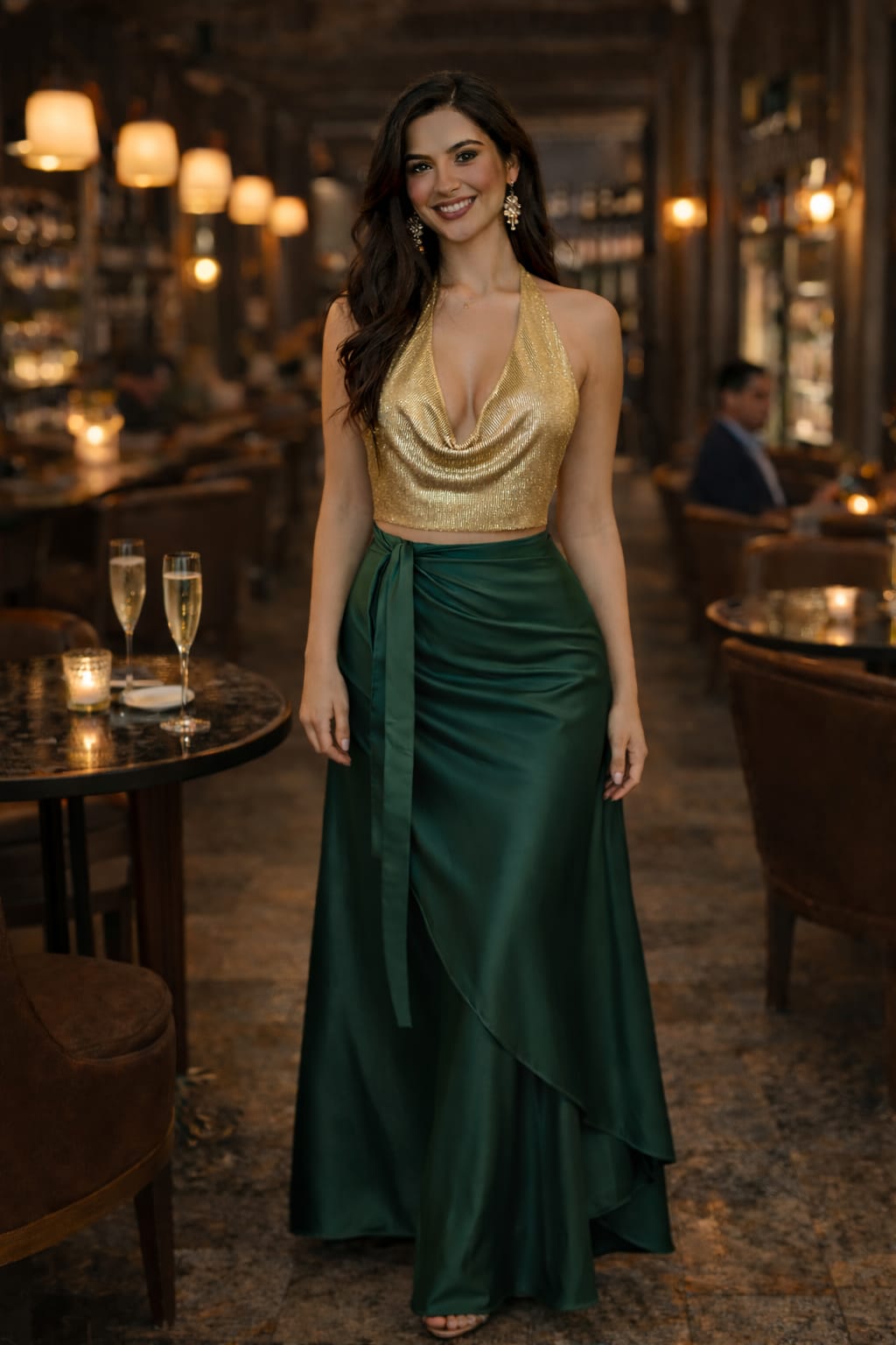 Emerald Green Satin Wrap Skirt -  جيبة لف ساتان أخضر زمردي