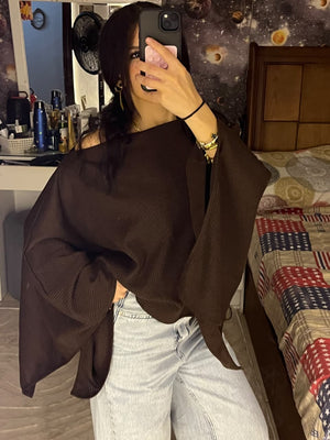 Oversized Poncho Top - Black, back view